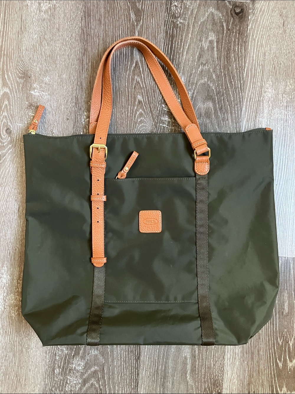 BRIC’S Olive Tote Bag with Tan Leather Trim